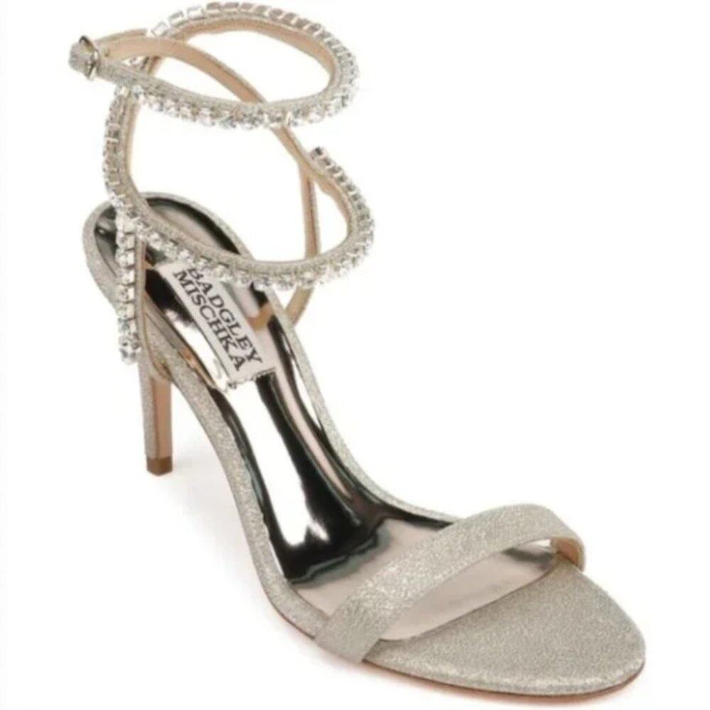 NEW Badgley Mischka Claudette Diamond Evening Heel Gold Glitter Jewels 8.5